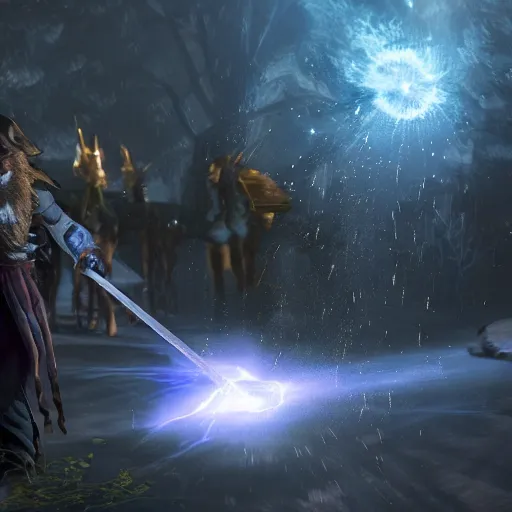 Image similar to A wizard harvesting arcane energy, epic, cinematic lighting.