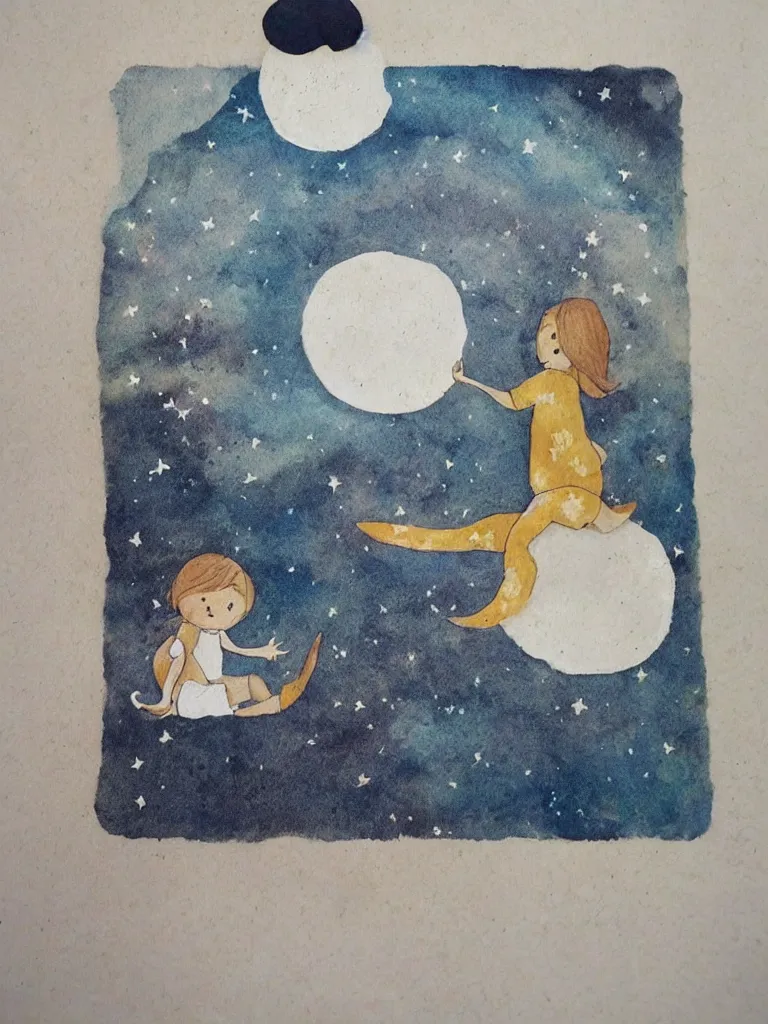 Image similar to sitting in the moon by storybook artists, blunt borders, rule of thirds, soft light, whimsical!!