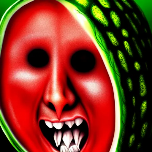 Image similar to horror movie poster, about watermelon man, in hd picture, and photorealism, and detail image