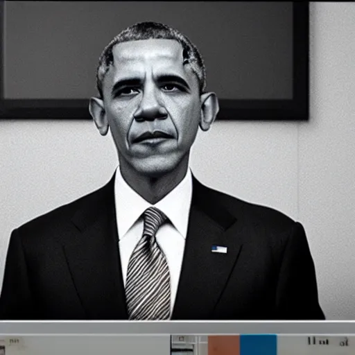 Prompt: Security Footage of Obama in a Bank, 40nm, shallow depth of field, split lighting, 4k,