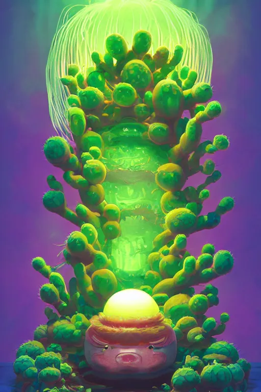 Image similar to roots cactus sushi cristal smurf ghost creature animal sushi cristal very big eye roots cactus elemental flush of force nature micro world fluo fishscale, behance hd by jesper ejsing, by rhads, makoto shinkai and lois van baarle, ilya kuvshinov, rossdraws radiating a glowing aura global illumination ray tracing hdr