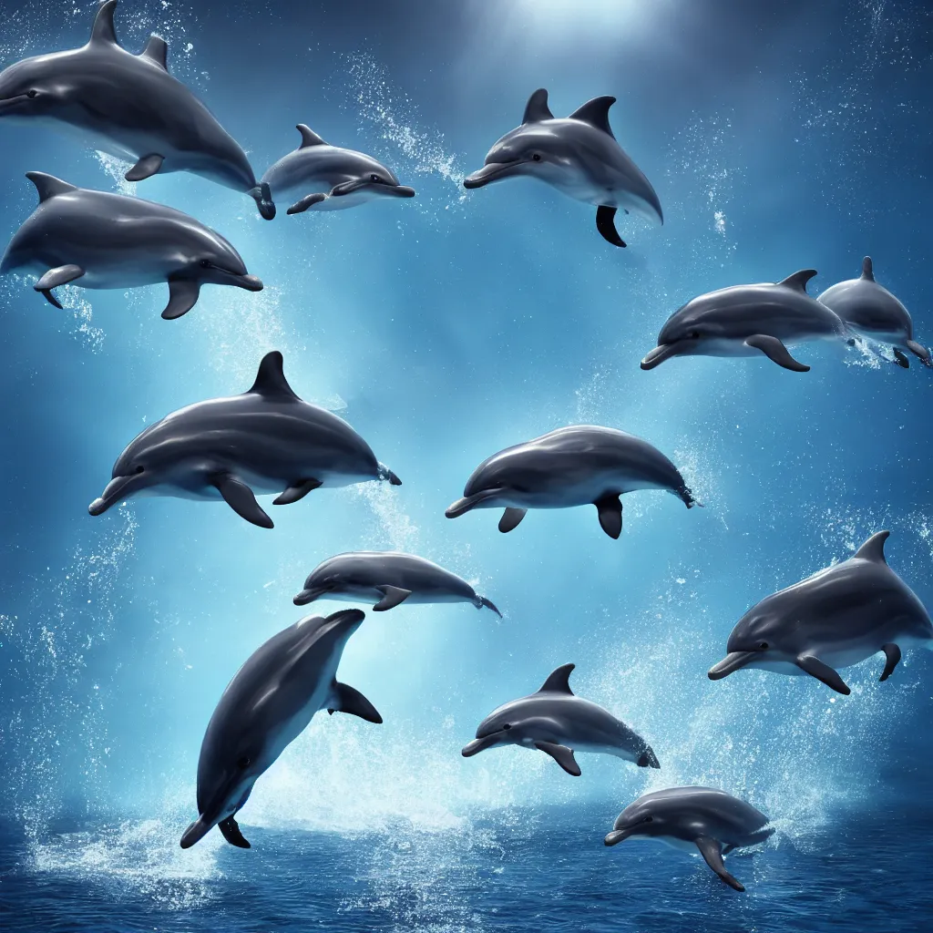 Prompt: magical dolphins diving in universe liquid, octane render, 8k, extremely detailed