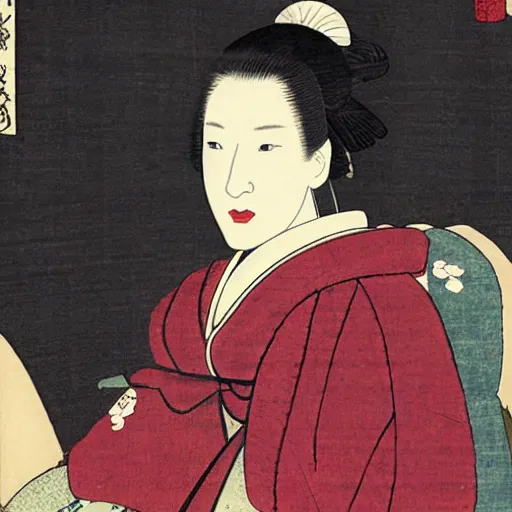 Image similar to portrait of cate blanchett in the style ok ukiyo-e