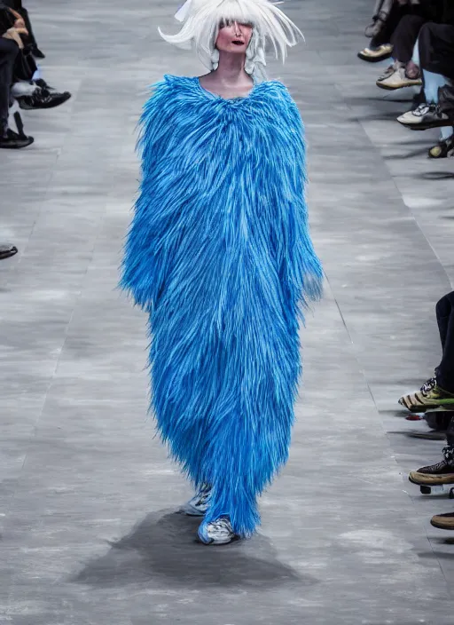 Image similar to hyperrealistic and heavy detailed balenciaga runway show of big bird, leica sl 2 5 0 mm, vivid color, high quality, high textured, real life