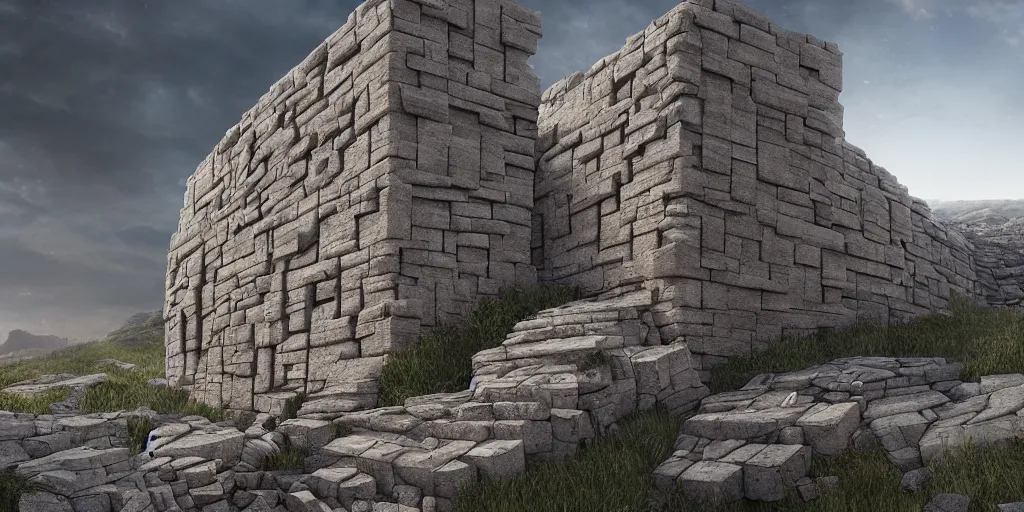 Prompt: beautiful matte painting of a giant wall made from stone bricks by weta workshop 8 k, cinematic dramatic atmosphere, dramatic lighting