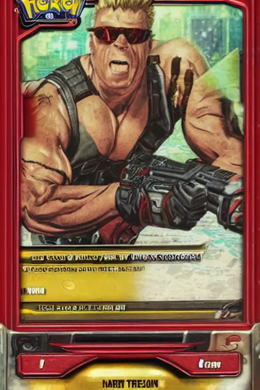 Image similar to Duke Nukem, Pokemon card of Duke Nukem, highly detailed trading card screenshot