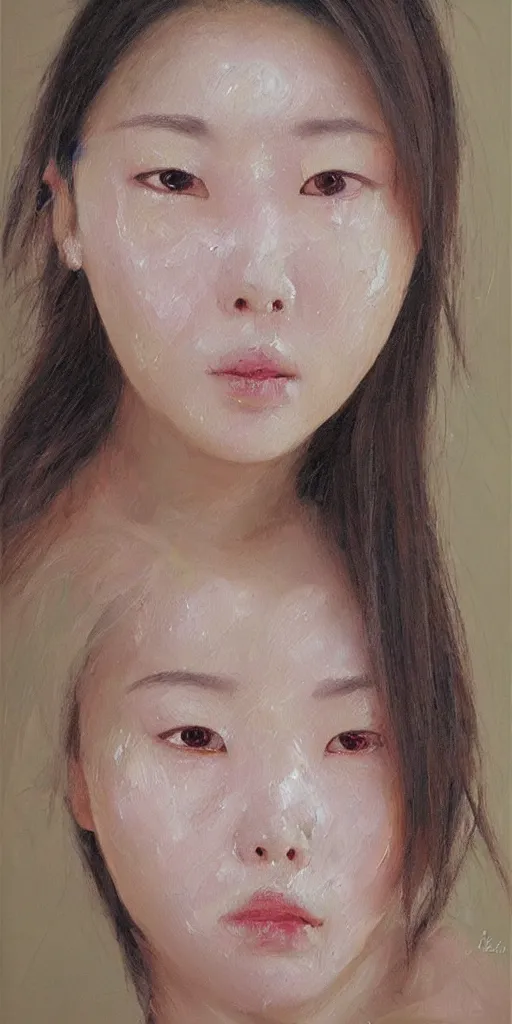 Image similar to beautiful highly detailed and expressive oil painting of a korean woman's face dissolving into petals, masterpiece, dynamic lighting,