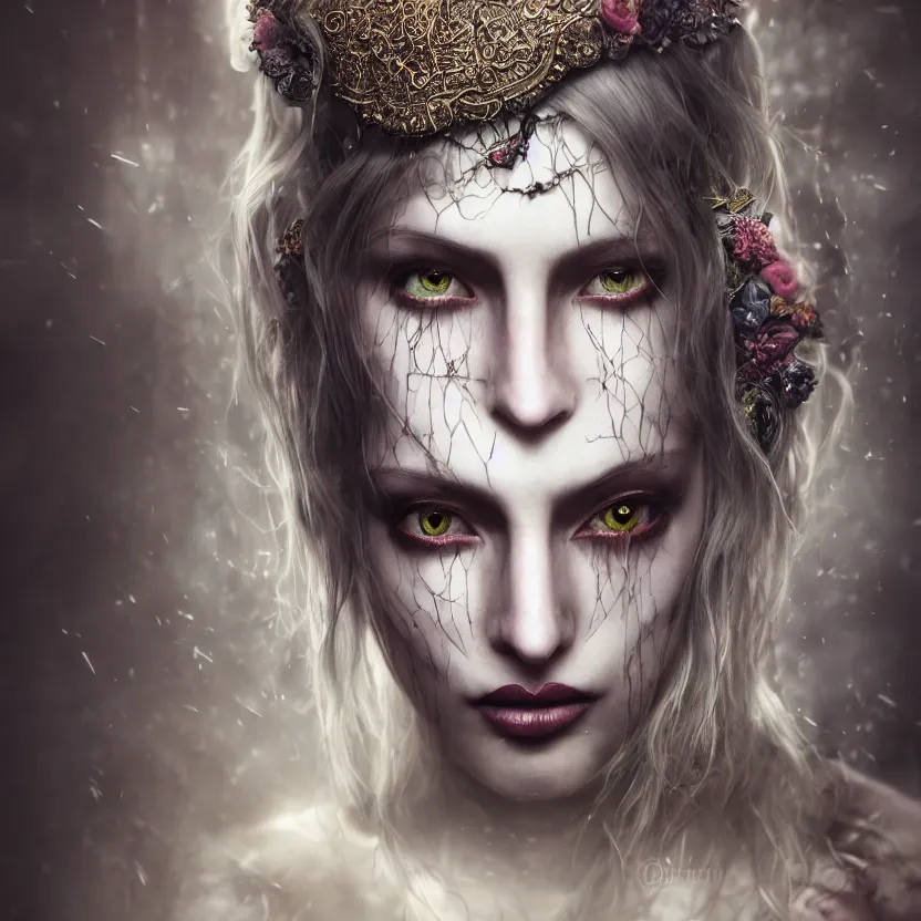 Prompt: single faced portrait of enchanting femenine witch, hyper attractive, seductive, very complex, hyper - maximalist, overdetailed, legendary cinematic, darkfantasy, archetype with timeless beauty breathtaking eyes, highly intricate, realism, perspicious detail, silent hill aesthetic, photorealistic, lifelike, dslr 8 k, unbeatable coherency, octane render