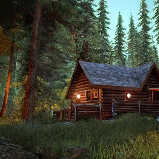 Image similar to a cabin in the woods unreal engine