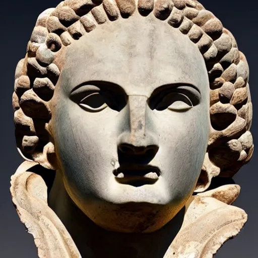 Prompt: close up of an ancient greek statue of the god of destruction, highly detailed, hd, photorealism, broken pieces