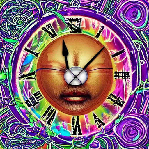 Image similar to trippy face album cover clocks