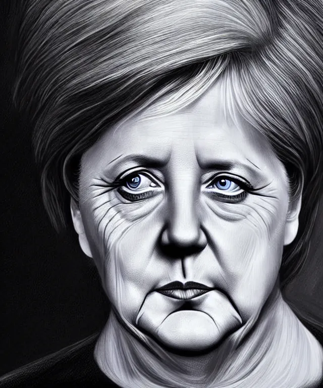 Image similar to angela merkel as a fantasy magic woman portrait, sci - fi, amber eyes, face, long hair, fantasy, intricate, elegant, highly detailed, digital painting, photo by reuters, concept art, sharp focus