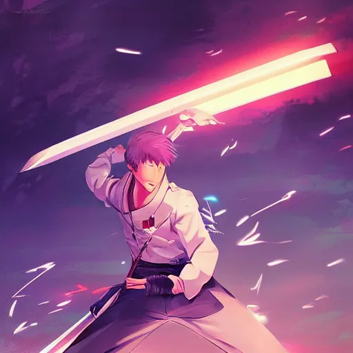 anime drifters man with large samurai sword at night, Stable Diffusion