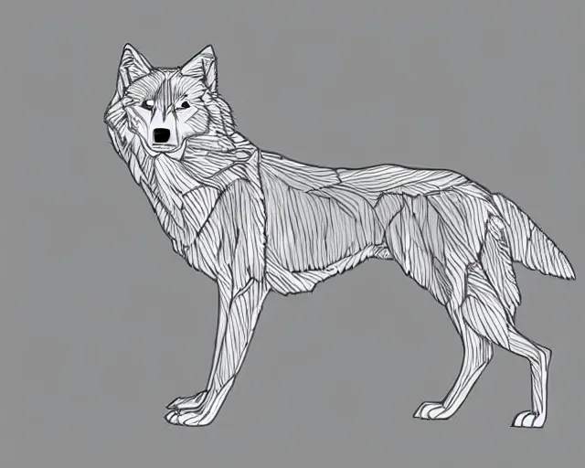 Prompt: professional digital art of a full-body outline of a wolf, very simple, white, white background, high quality, HD, 8K,