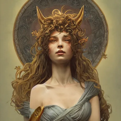 Prompt: ''medusa, furry, greek mythology, greece, fantasy, dungeons and dragons, d & d, digital painting, artstation, concept art, sharp focus, illustration, art by greg rutkowski and alphonse mucha''