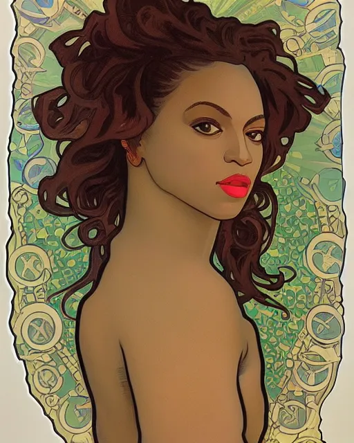 Image similar to a portrait painting of ( ( ( beyonce ) ) ) in the style of alphonse mucha!!!