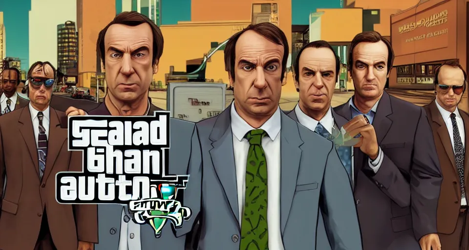 Image similar to saul goodman in the style of gta v cover art