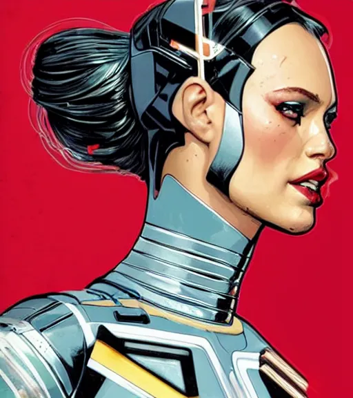 Image similar to portrait of a female android, by MARVEL comics and Sandra Chevrier