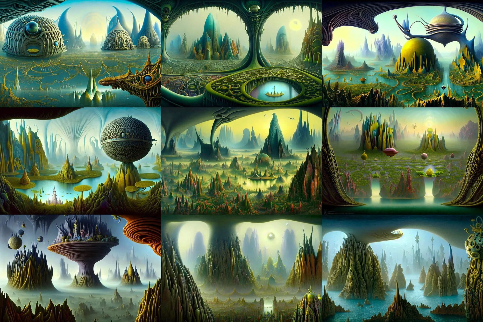 Prompt: a beautiful and insanely detailed matte painting of alien dream worlds with surreal architecture designed by Heironymous Bosch, mega structures inspired by Heironymous Bosch's Garden of Earthly Delights, vast surreal landscape and horizon by Tyler Edlin, rich pastel color palette, masterpiece!!, grand!, imaginative!!!, whimsical!!, epic scale, intricate details, sense of awe, elite, fantasy realism, complex composition, 4k post processing