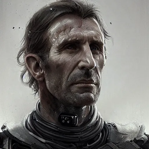 Prompt: portrait of a man by greg rutkowski, sharlto copley as weyland - yutani mercenary, he is about 5 0 years old, wearing a white and black tactical gear, highly detailed portrait, digital painting, artstation, concept art, smooth, sharp foccus ilustration, artstation hq