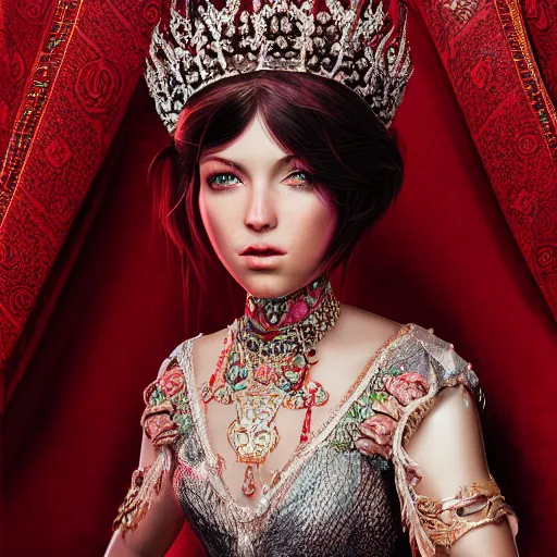 Image similar to portrait of royal princess of ruby with fair skin, ornate 8 k gorgeous intricate detailed, accent lighting, dramatic light, octane render