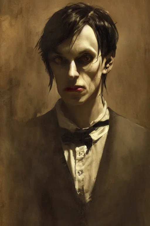 Image similar to detailed cinematic moody colors studio portrait of a possessed young victorian gentleman being controlled like a puppet, creepy evil vibe, high quality by jeremy mann, only one head single portrait