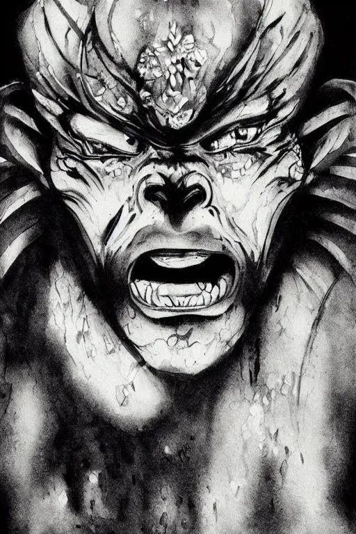 Prompt: beautiful Oni portrait by Soga Shōhaku, high detail, full body, Ink wash painting, monochrome