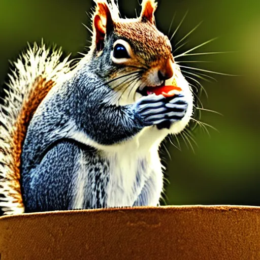 Image similar to squirrel, obese, with the face of walter white, eating nuts,