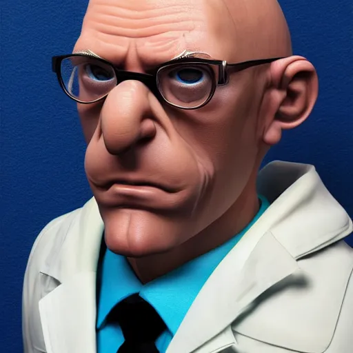 Image similar to A middle-aged Dr. Venture in real life with a hooked nose, a long gaunt face and skinny body and neck, very thin and bald, realistic, very realistic, hyperrealistic, highly detailed, very detailed, extremely detailed, detailed, digital art, oil painting, trending on artstation, headshot and bodyshot, detailed face, very detailed face, extremely detailed face, HD Quality, 8k resolution, very very detailed face, real life