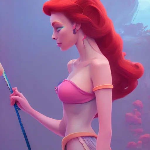 Prompt: princess ariel, hyper - detailed matte digital painting, concept art, fantastically pastel colors, by jesper elsing and lois van baarle and ilya kuvshinov and ian spriggs, cinematic lighting, studio quality, octane render, smooth render, trending on artstation hq