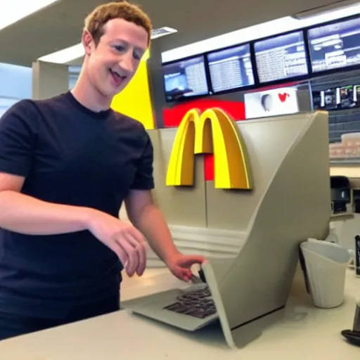 Image similar to mark zuckerberg working at mcdonalds