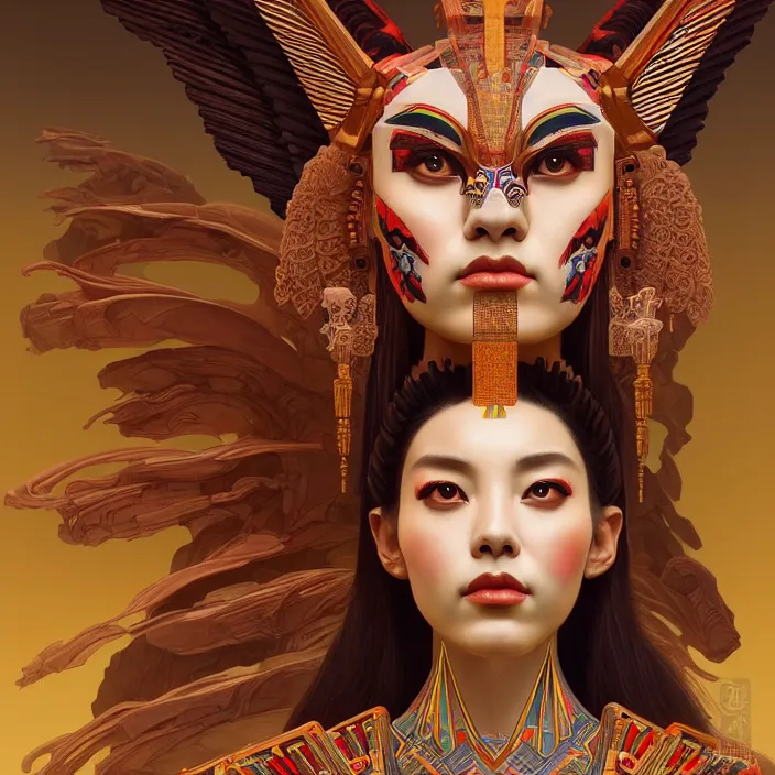 Prompt: symmetry! portrait of a sphinx!!, face decorated with chinese opera motifs, leds horizon zero dawn machine, intricate, elegant, highly detailed, digital painting, artstation, concept art, smooth, sharp focus, illustration, art by artgerm and greg rutkowski and alphonse mucha, 8 k