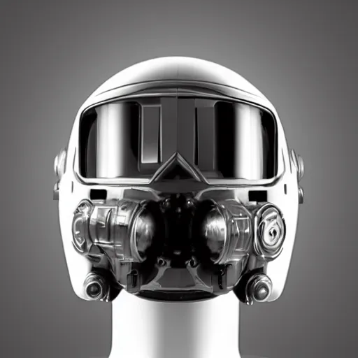 Prompt: cyberpunk mediaval mechanical helmet with side intircate hoses looking straight by Vitaly Bulgarov, front view