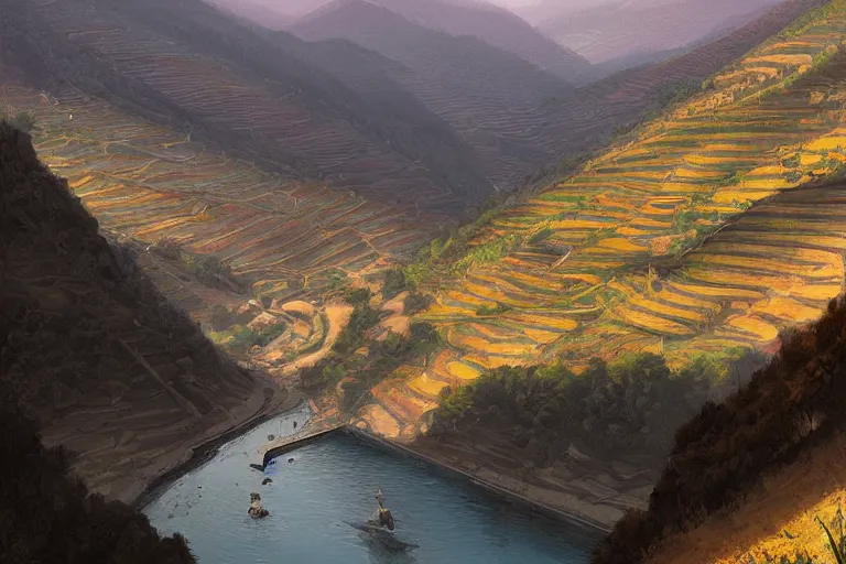 Image similar to douro valley, highly detailed, digital painting, illustration, artstation, art by artgerm and greg rutkowski