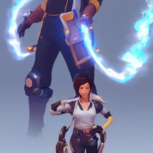 Prompt: a magic mechanic using magic powers to rebuild and restore a planet. overwatch character, concept art, character design, artstation trending, by rossdraws, wlop, greg rutkowski, greg manchess