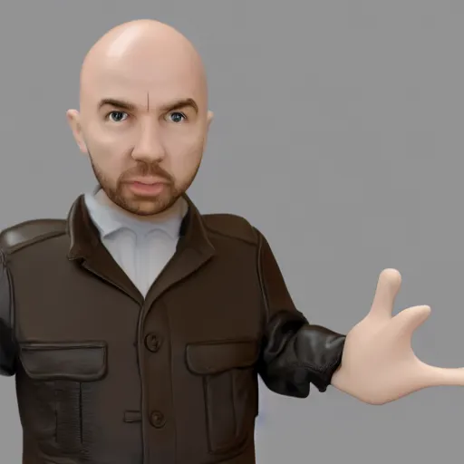 Image similar to Karl Pilkington Action figure, 3d render, product design