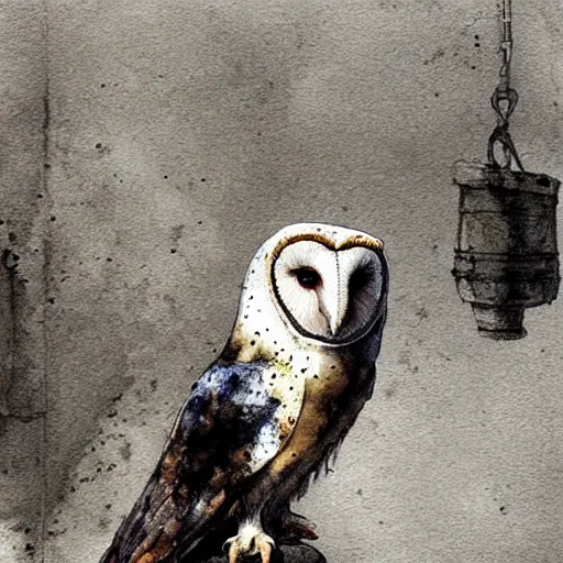 Prompt: a barn owl, digital art, watercolor, dripping paint, black and white, concept art, soft colors, style of anders zorn