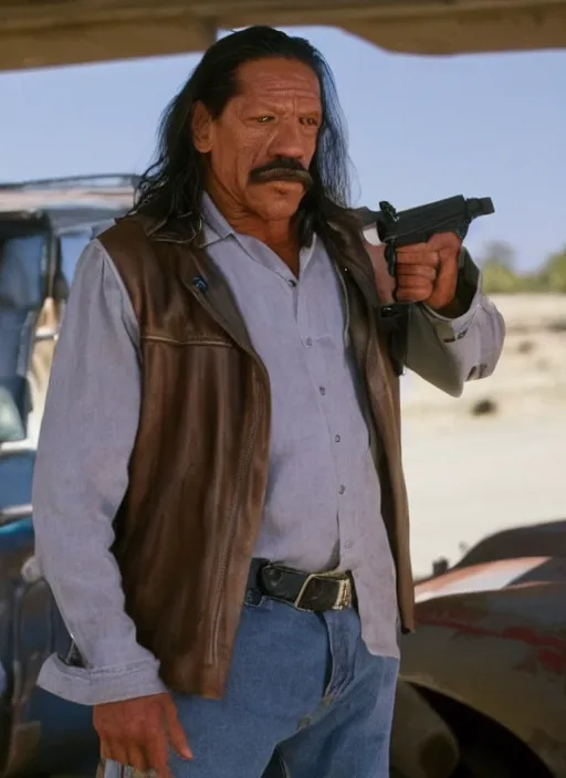 Image similar to film still of Danny Trejo as Martin Riggs in Lethal Weapon, 4k