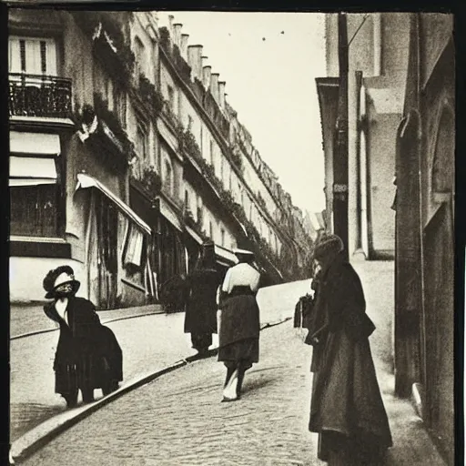 Image similar to 1 9 1 0, paris street scene, montmartre steps, photograph, style of atget, old, creepy