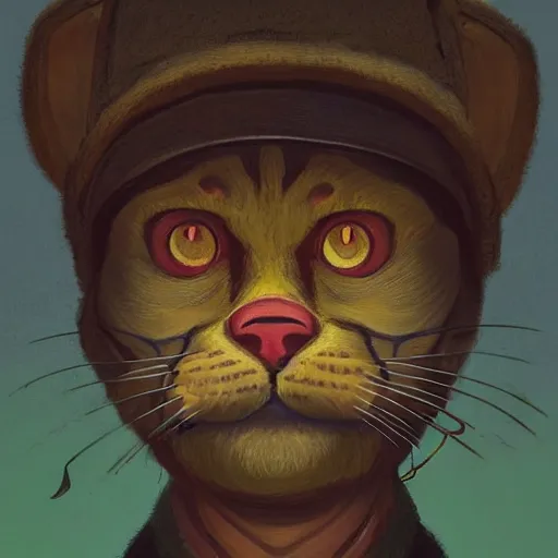 Image similar to portrait of a disillusioned young man, drained of energy by the artistic struggle, by louis wain, simon stalenhag and johanna martine, trending on artstation