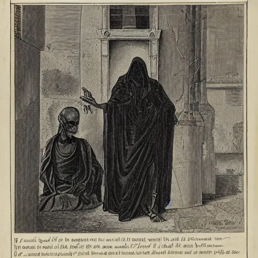 Image similar to ''death looking at skull, wearing a black robe''