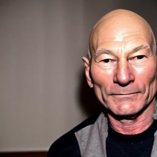 Prompt: grainy photo of patrick stewart as a creepy monster in a closet, harsh flash
