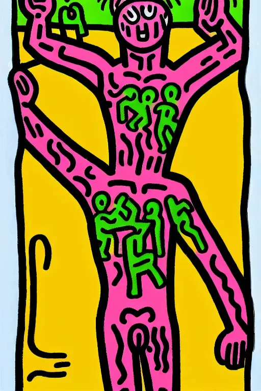 Image similar to jesus christ crucified painted by keith haring