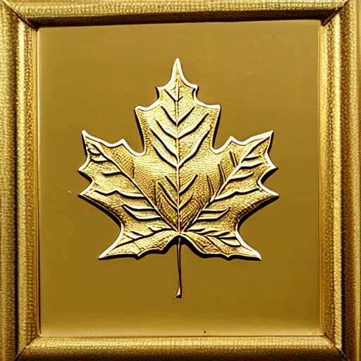 Prompt: ornate engraved carving of a maple leaf on a gold panel