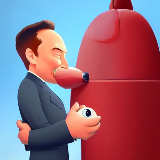 Image similar to goro fujita ilustration of elon musk kissing vladimir putin, painting by goro fujita, sharp focus, highly detailed, artstation