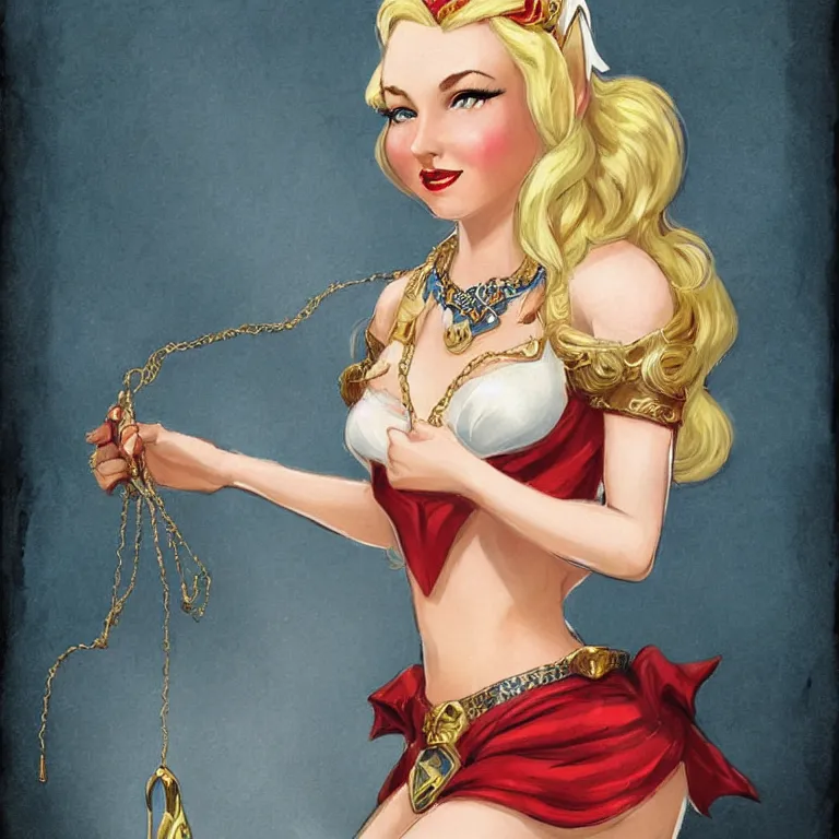 Prompt: a pin up character portrait of a beautiful noble elf princess with blonde hair and regal jewellry by bowater, charlie