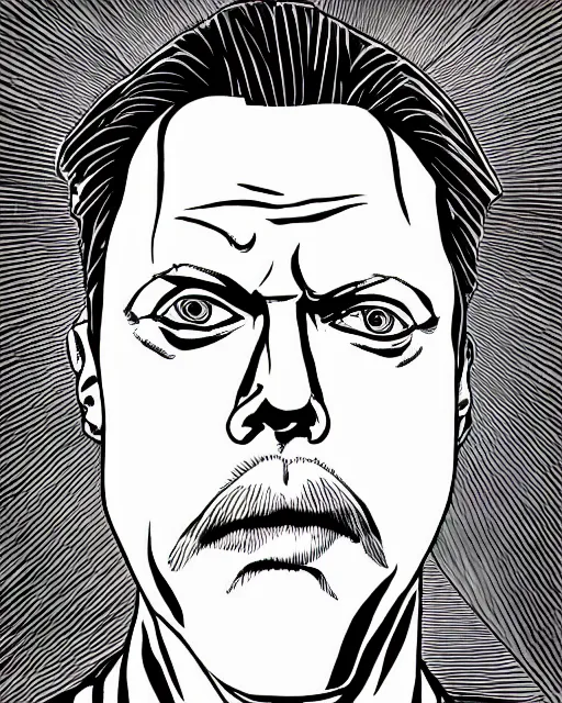 Image similar to Digital color ink drawing of Steve Buscemi from JoJo\'s Bizzare Adventure, highly detailed, sharp focus, screentone shading, 1990 manga panel, trending on ArtStation, manga cover art drawn by Hirohiko Araki