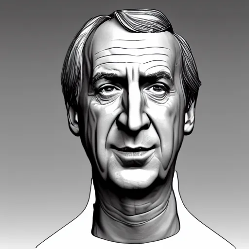 Image similar to “ fisheye lens photorealistic closeup 8 k of saul goodman 3 d model face ”