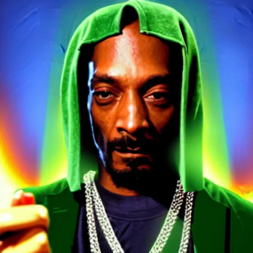 Image similar to cinematic film still of Snoop Dogg starring as a futuristic Marvel Super Hero holding green fire, 2022