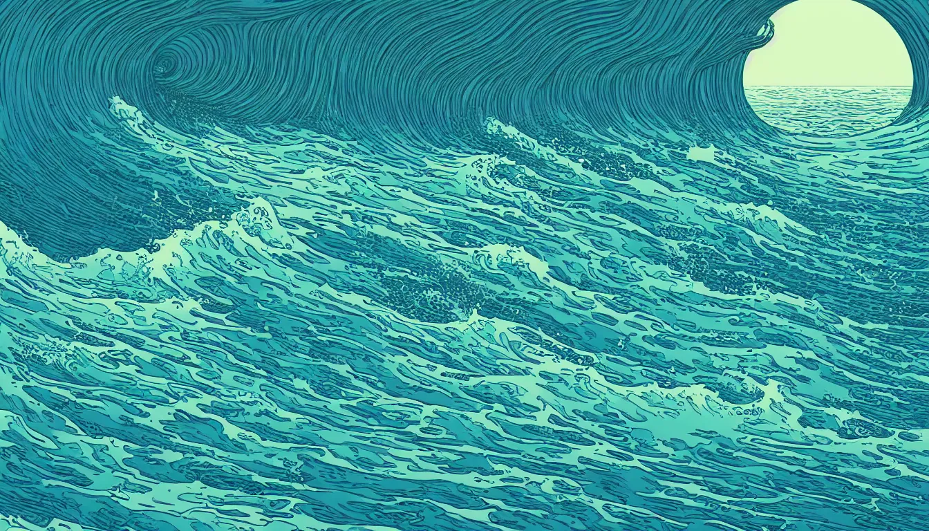 Image similar to ocean wave, land in sight by Kilian Eng, minimalist, detailed